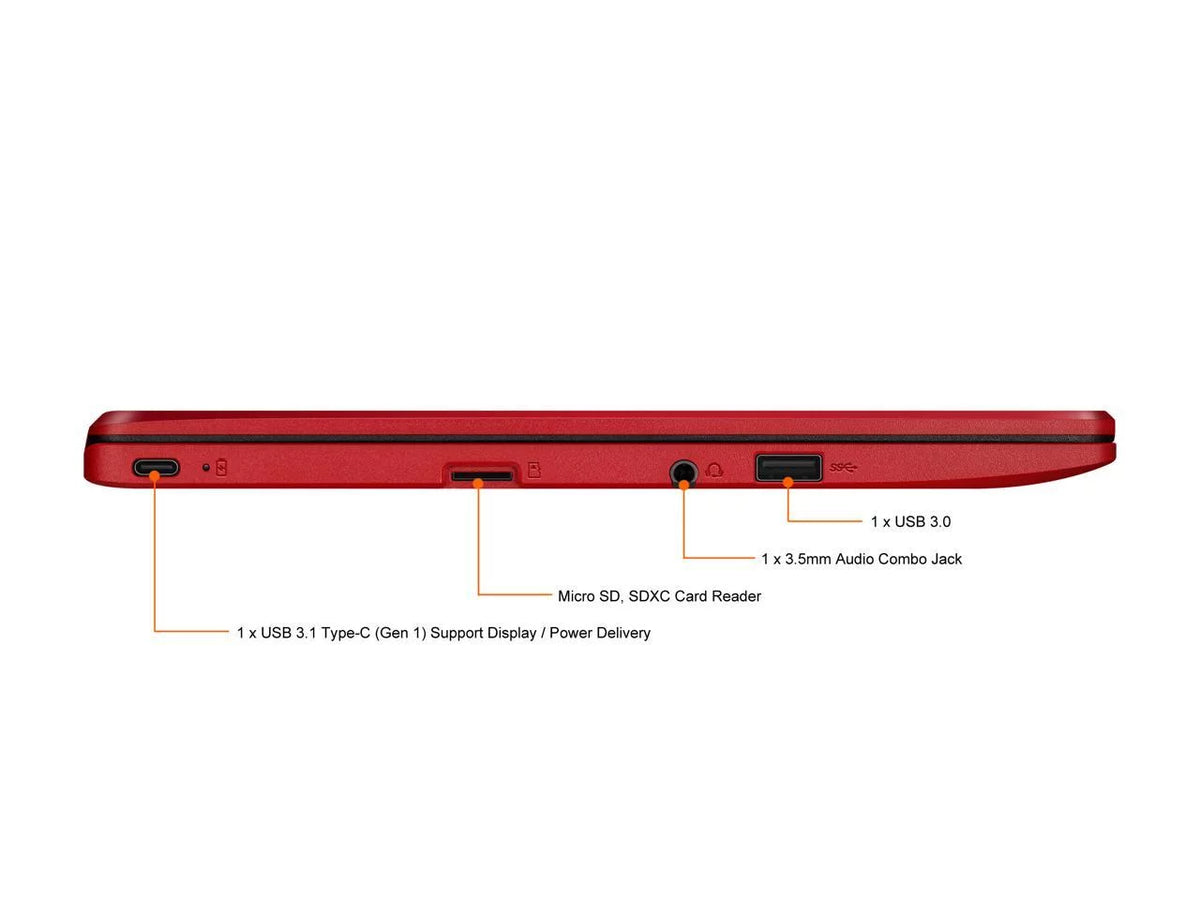 Intel ASUS Red, Chromebook 32GB 4GB Flash Storage, C223NA-DH02-RD Laptop Celeron, in RAM, 12,