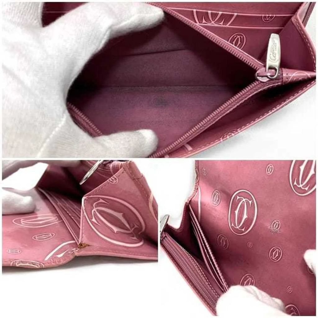 L3000951 Motif 2C Leather Cartier Pre-Owned Pink Bifold Wallet Happy (Fair) Birthday Long Ladies