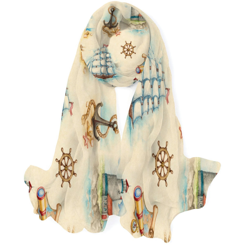 Large Headscarf Wraps Long Silk Scarf Hair Nautical Packed Women Sunscreen Shawls Neck Watercolor Oblong Wraps Gift for FREEAMG
