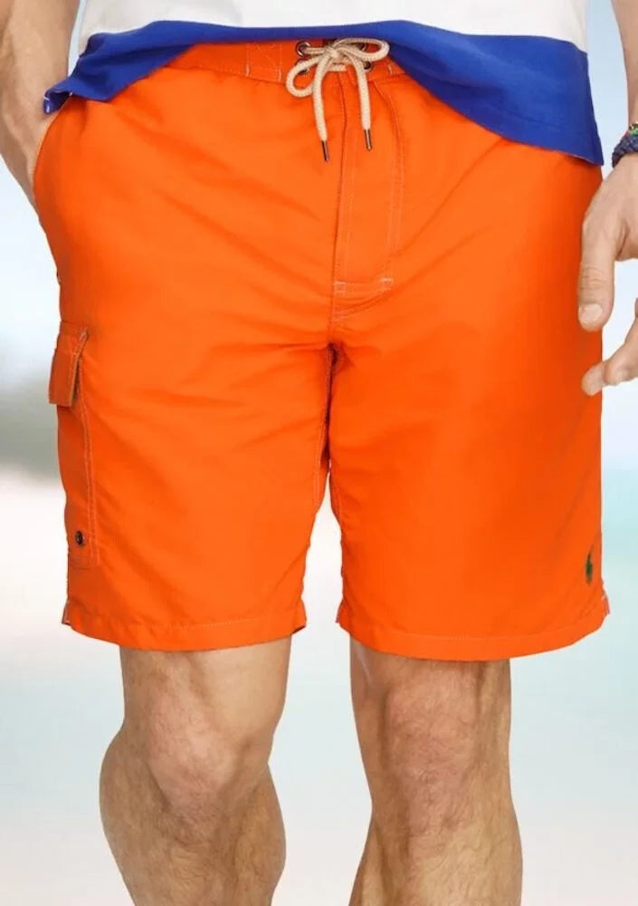 Orange, Classic Kailua Men's Fit Ralph Polo Trunks, Lauren Swim S $75