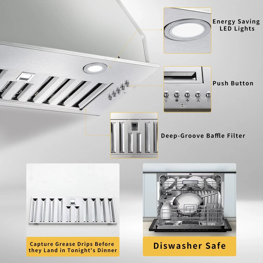 600 in Hood Hood Cfm inch Vent Non-Ducted Built 3-Speed 20 Integrated Range Cabinet Range