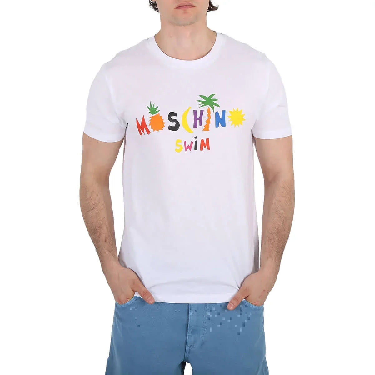 Logo Size Moschino White Large T-Shirt, Swim Cotton Print