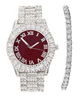Colored with Out Raymond Blinged Burgundy) and Silver Hip Dial Hop Set Wristwatch Bracelet Numerals Tennis (TLA - Out Rocks Sparkling Roman Bezel Iced - Women's ST10327LA Charles Fully Big