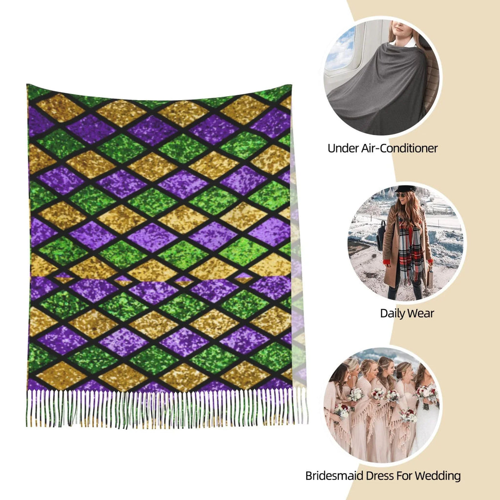 Gras Print Wrap Bingfone Scarf Winter Mardi Green Cashmere Shawl Scarves Elegant Feel For Purple Large Warm Shiny Gifts- Art Soft Women