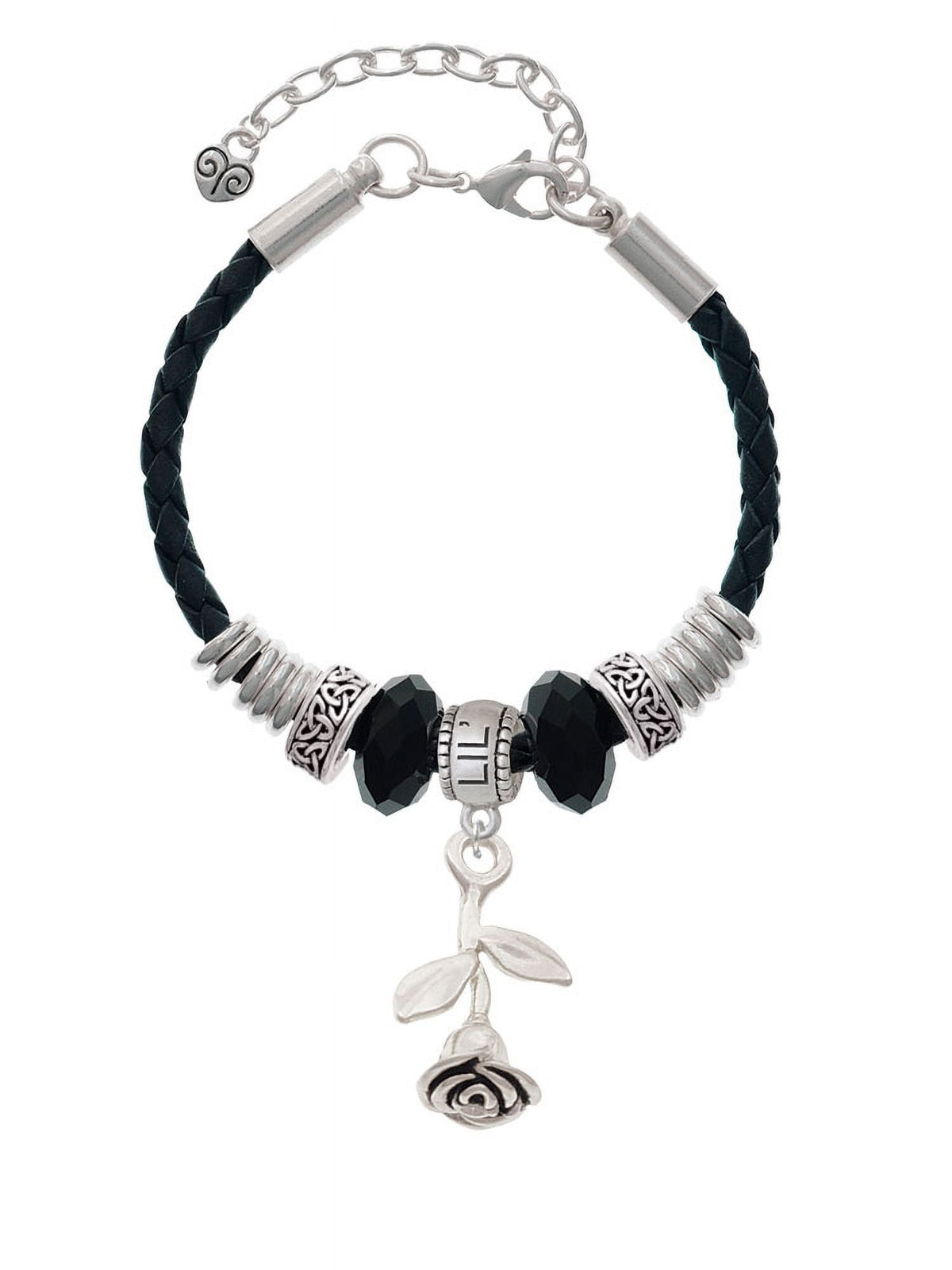 Leather Silvertone Stemmed Extender Celtic Delight 7"+2" Lil Sister Jewelry Knot Bead Bracelet, Rose