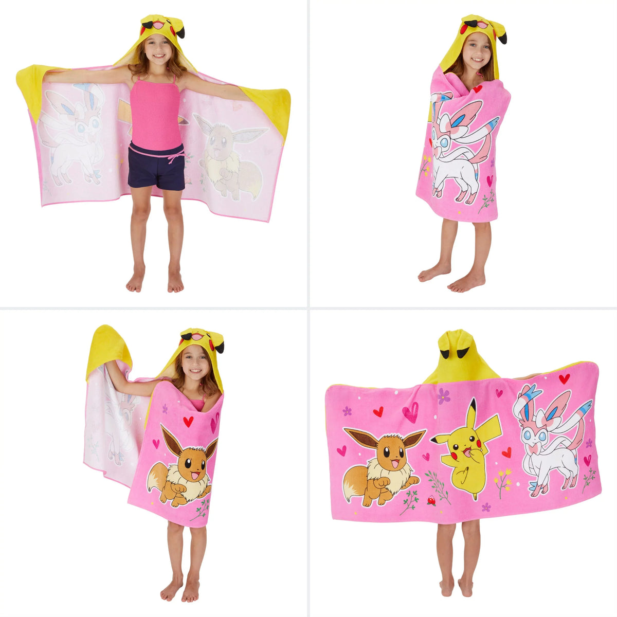 Cotton Pokemon Kids Hooded Pikachu Towel, Pink