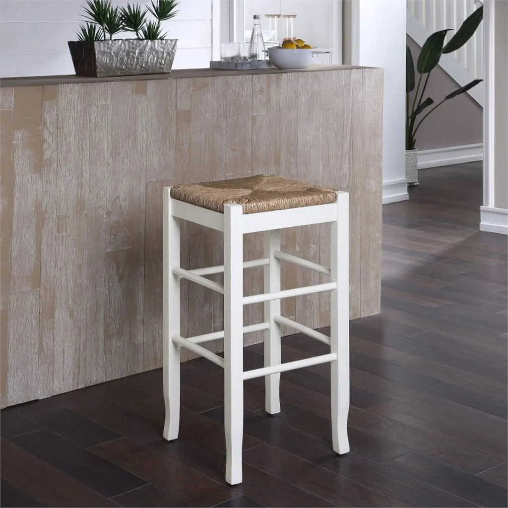 29" White Square Stool Square Rush in of Home Set 2 Stationary - Bar