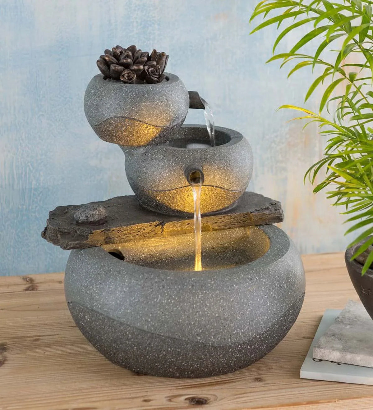with Indoor & Weather Lighted Wind Fountain Pump Electric Three-Tier