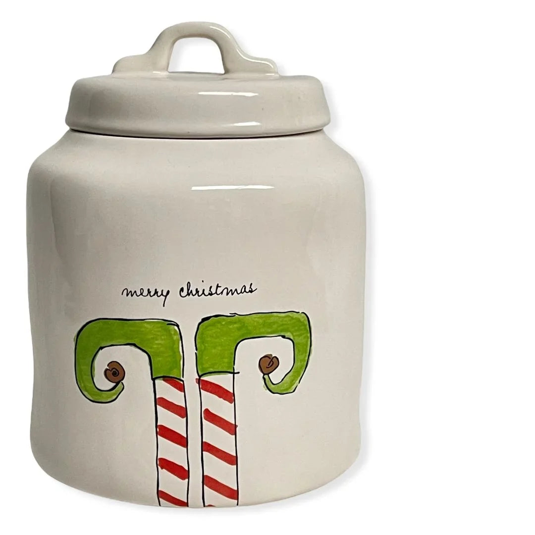 Letters CHRISTMAS Black LL MERRY White With Ceramic ELF Dunn Canister Rae