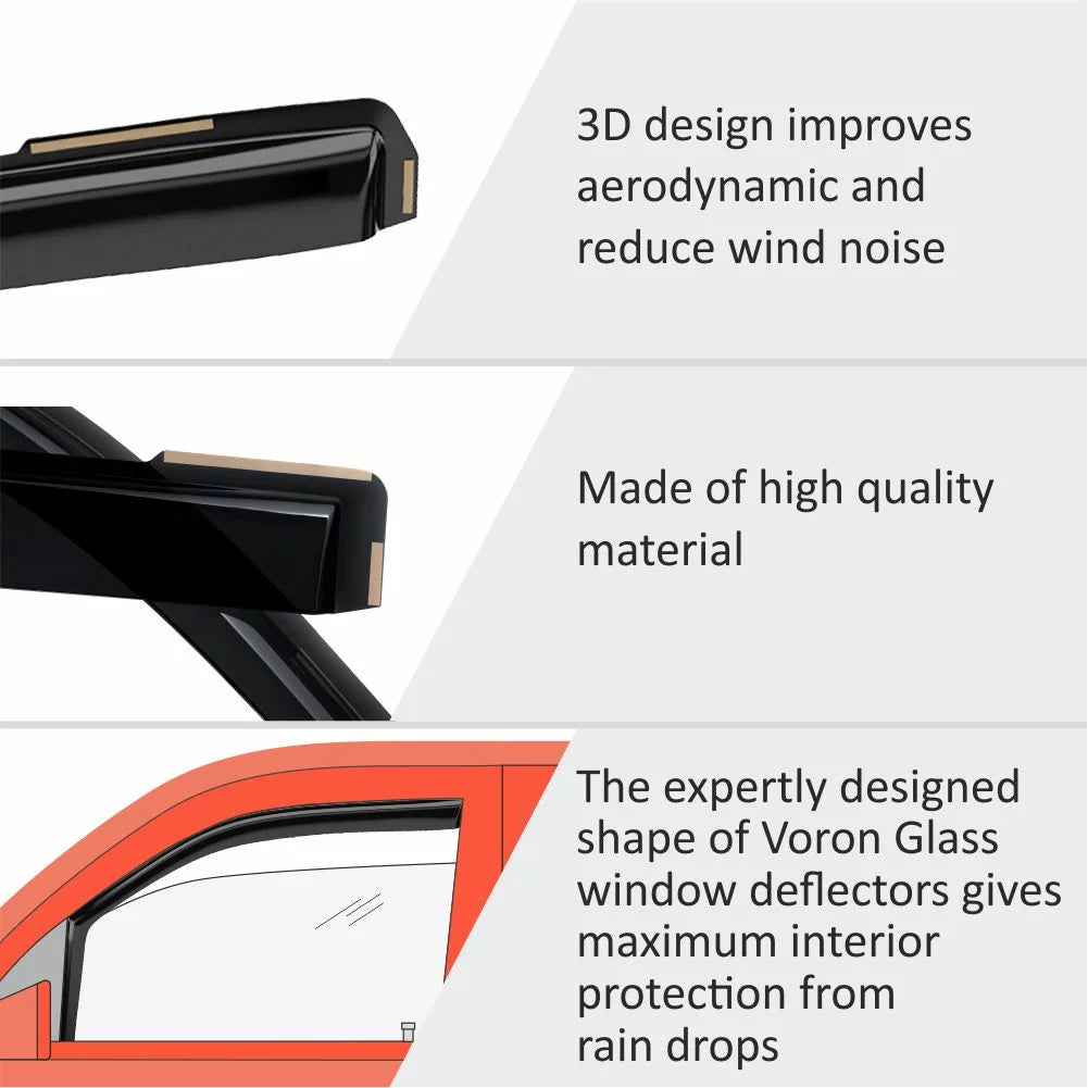 Ford for 2015-2020 in-Channel F250-F550 Ford Rain Extra 17-23), Window Visors, Vent Pieces F150 4 Deflectors, Guards - Glass SuperCab for (fit 230095 Voron Durable Window