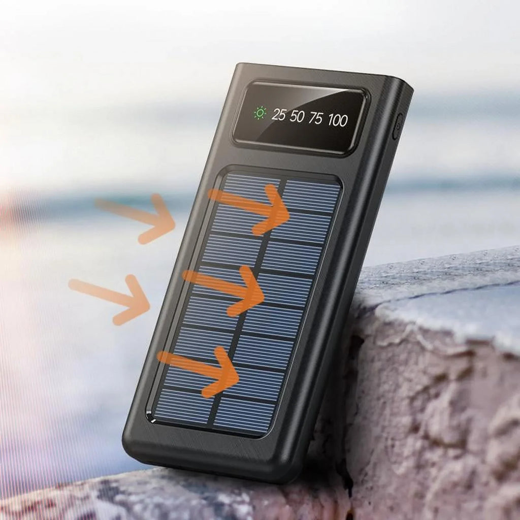 Charger 4 Power LED Flash Portable Solar W Bank Dual Cables In 20000Mah Built