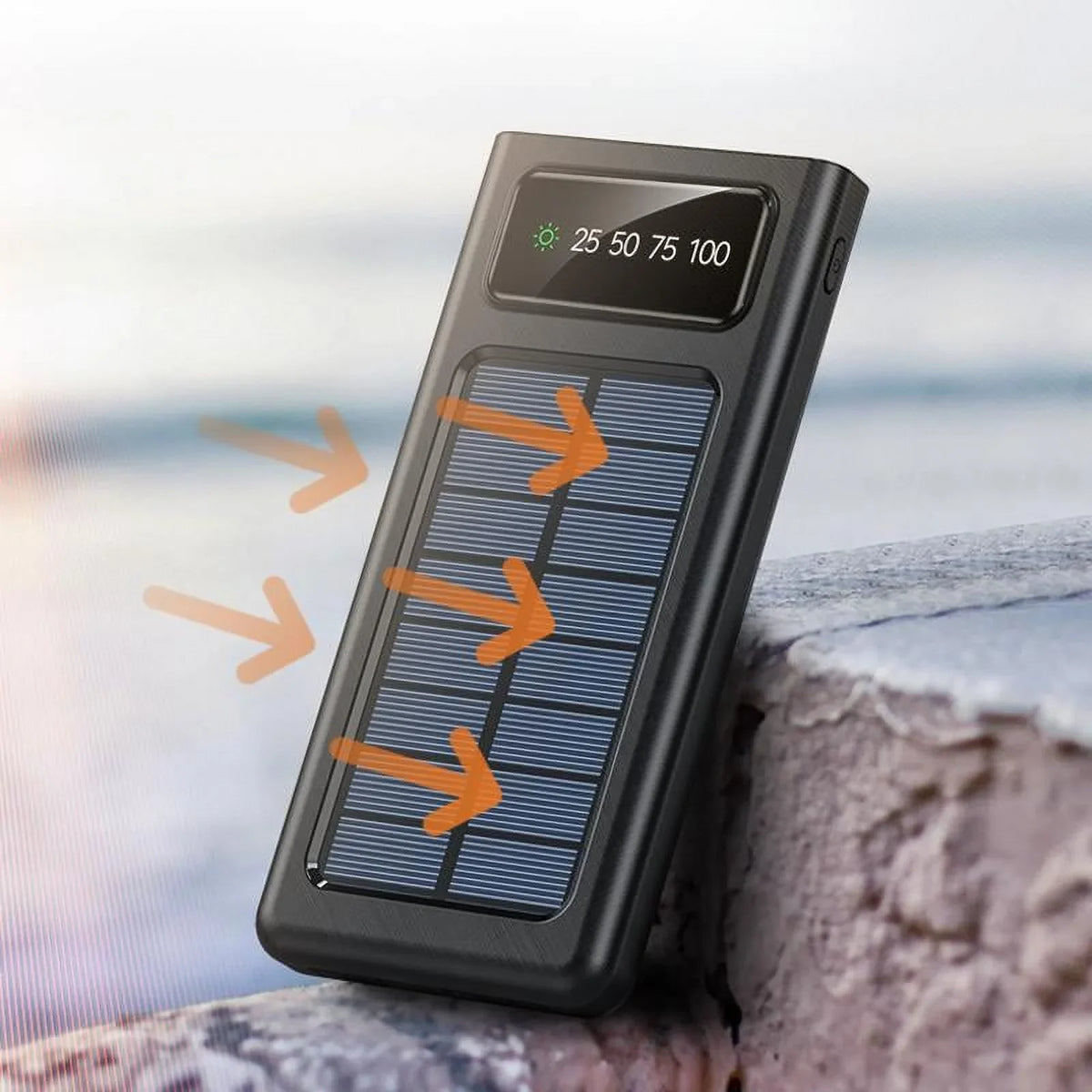 Charger 4 Power LED Flash Portable Solar W Bank Dual Cables In 20000Mah Built