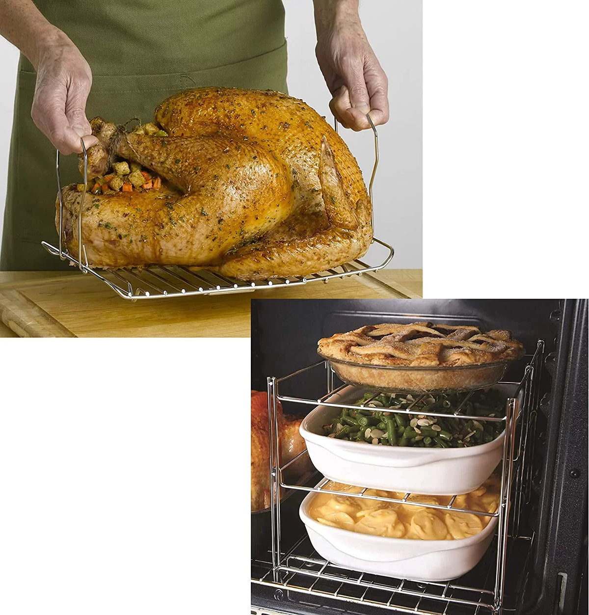 Includes Rack Collapsible 3-Tier Oven Roasting Turkey Saving (1) Oven Rack Rack Lifter Baking & For Multiple Lifter & Tasks Space Turkey Rack KOVOT | And (1) | Roasting Oven
