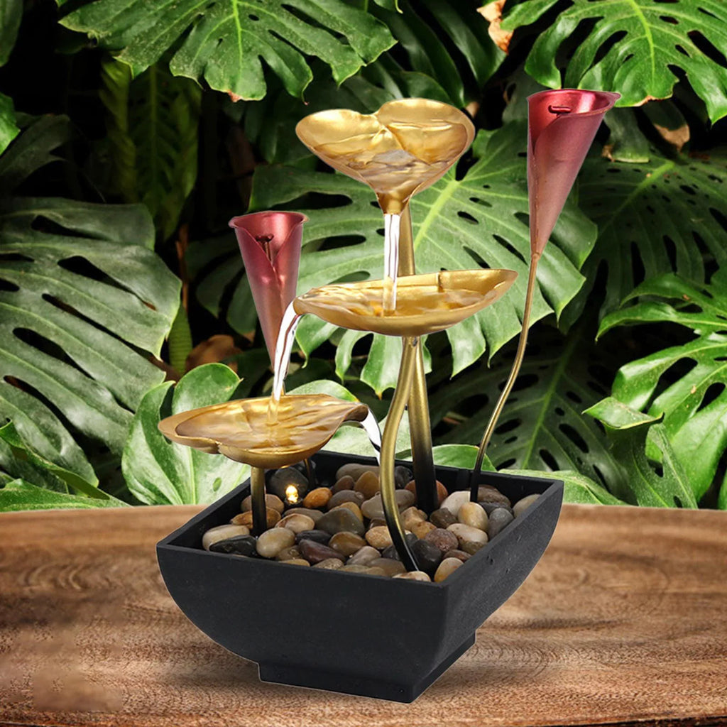 for Indoor Water Fountain Warm Garden with Farmhouse Lighted Fountain Waterfall Light Decoration Home Water Tabletop LED Circular