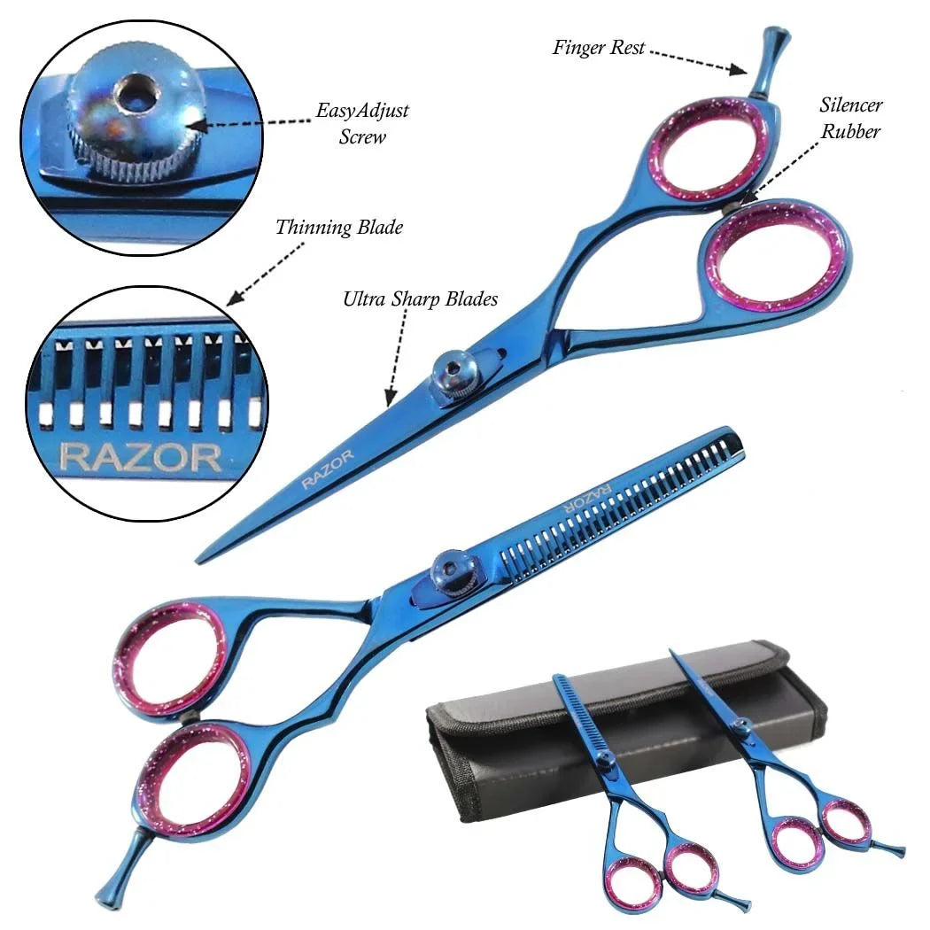Blue Hair Edge Set Defender 2-piece Razor Professional Cutting Scissors