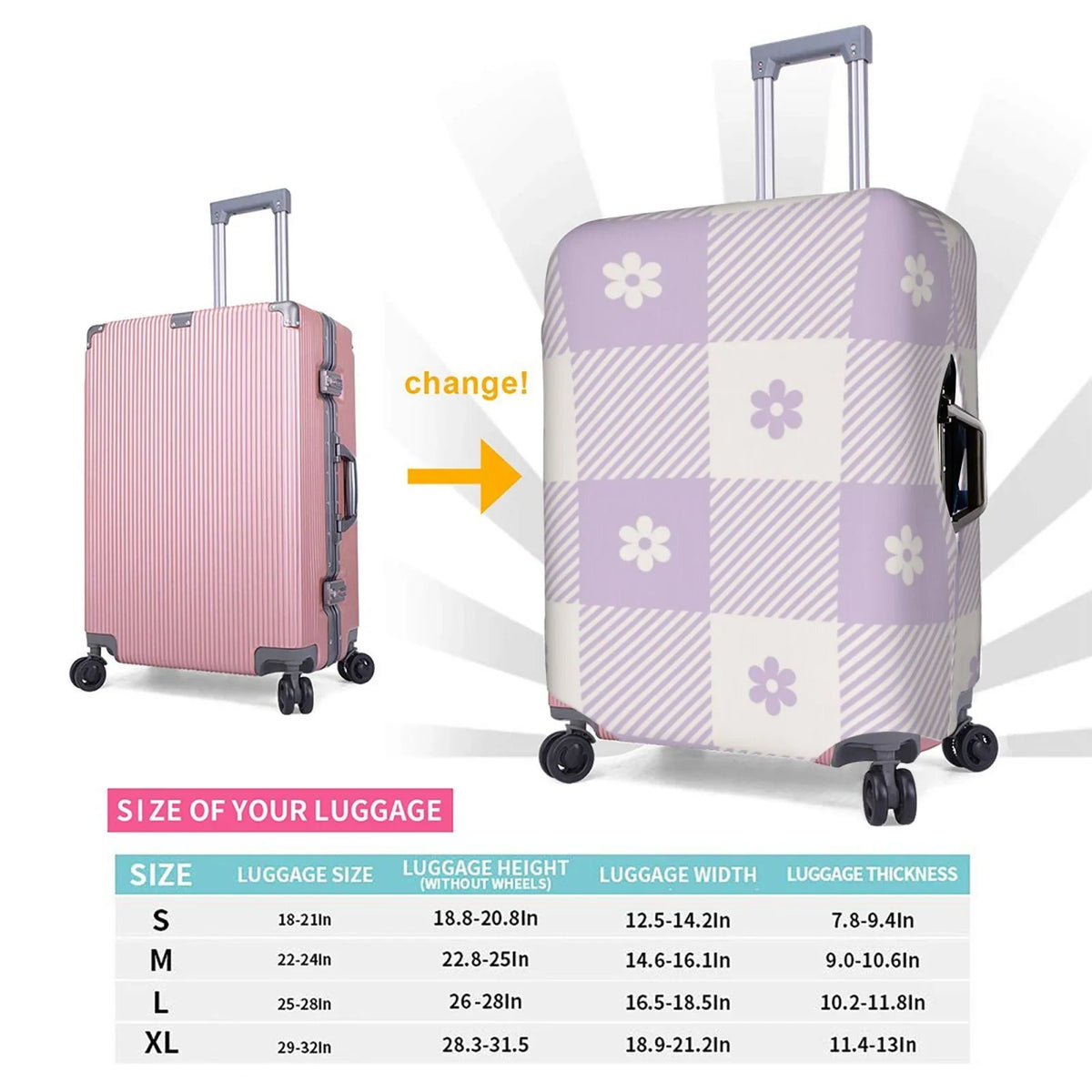 Purple Suitcase Cover Plaid Kll Cover Protector- Buffalo Floral Suitcase Luggage