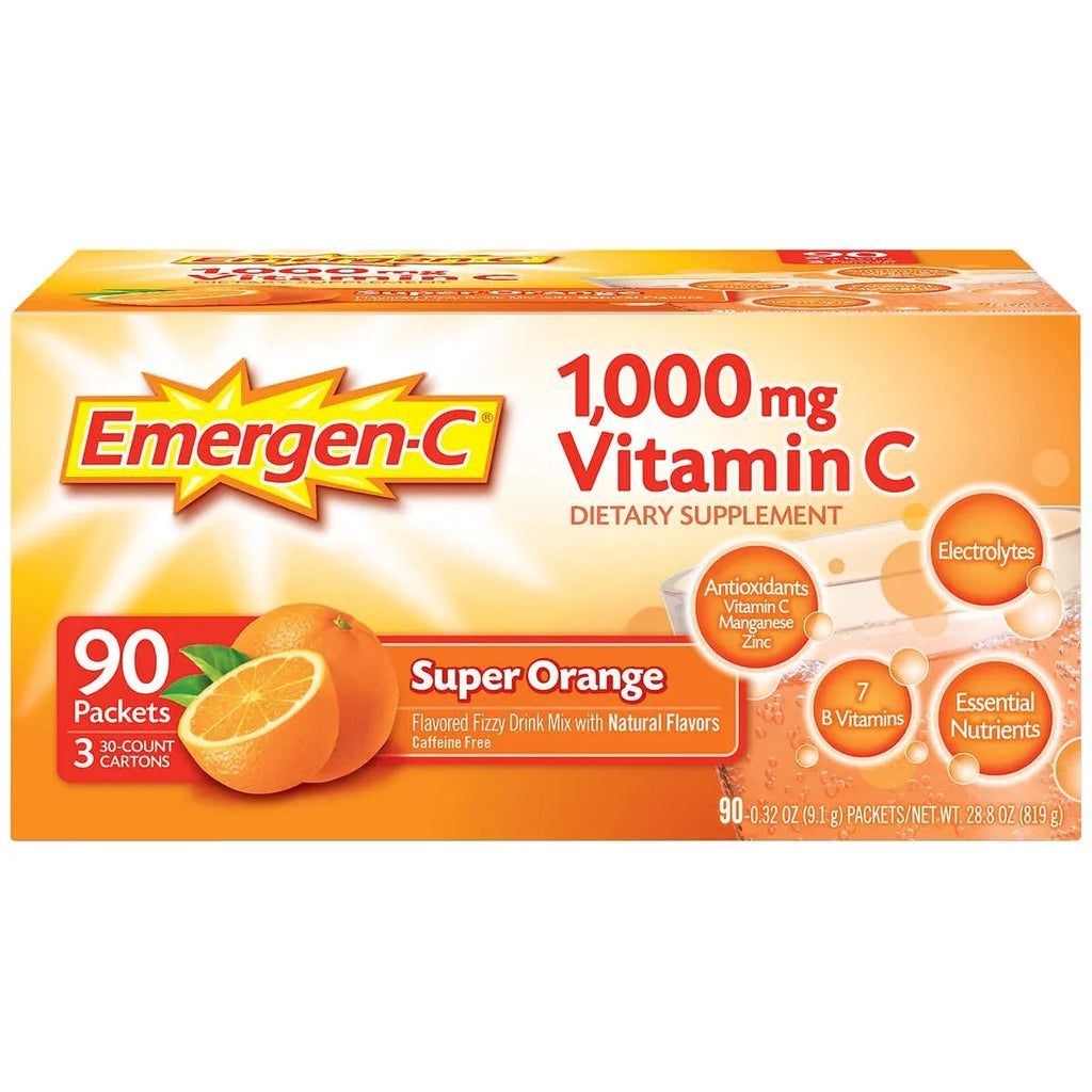 Drink Orange Super Emergen-C mg. Packets 90 C Flavor 1,000 Vitamin Mix,