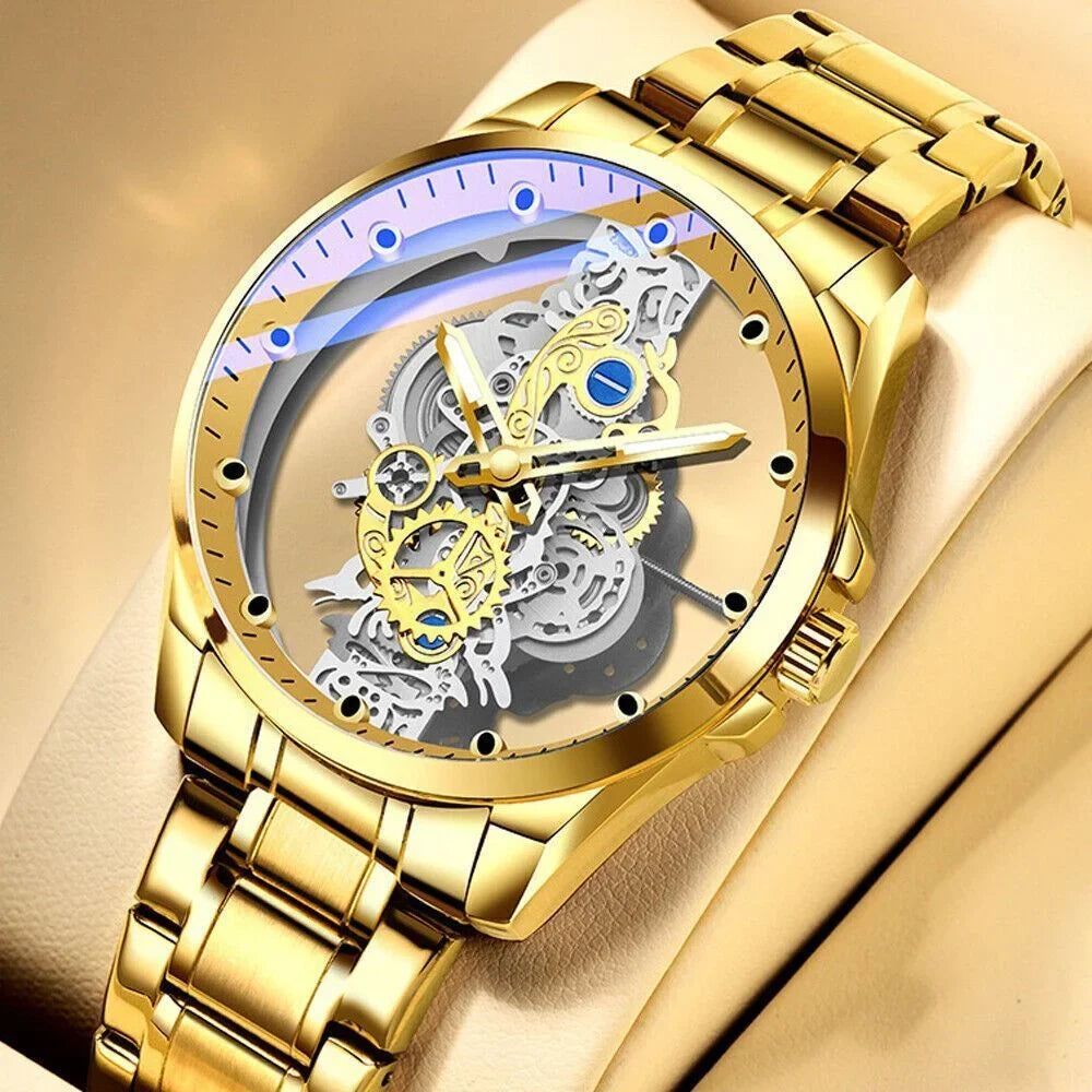Automatic Skeleton Business Watch Steel Men's USA Stainless Hollow Quartz Luxury