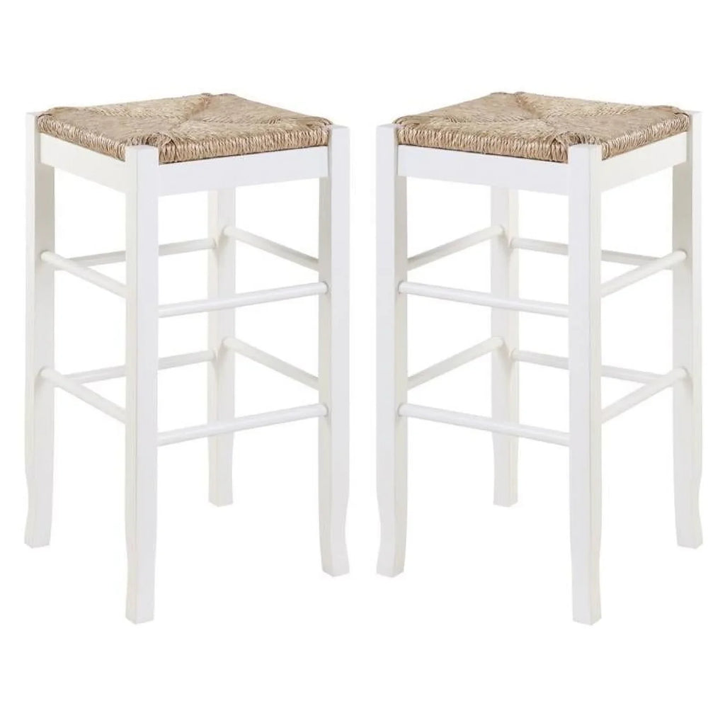 29" White Square Stool Square Rush in of Home Set 2 Stationary - Bar