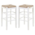 29" White Square Stool Square Rush in of Home Set 2 Stationary - Bar