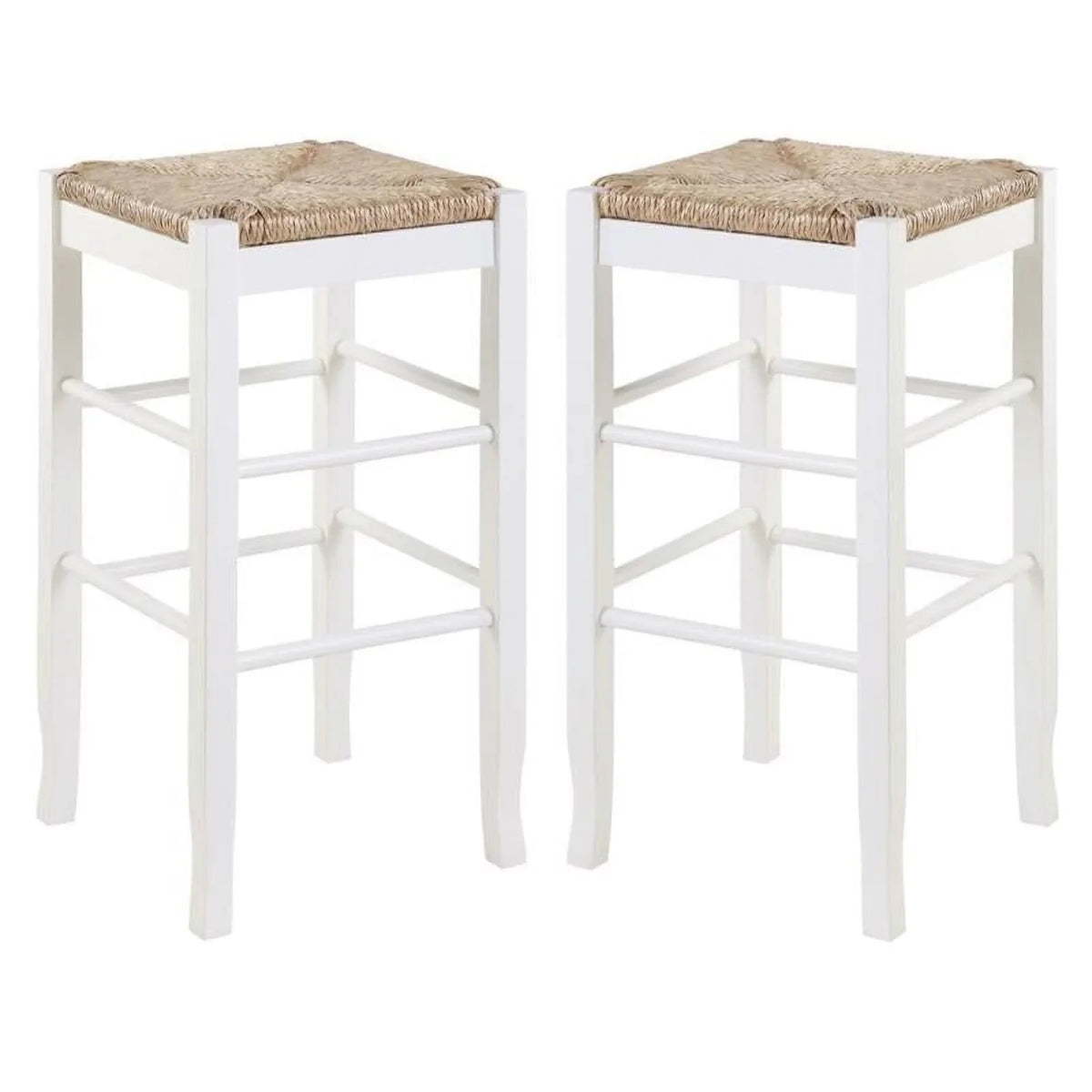 29" White Square Stool Square Rush in of Home Set 2 Stationary - Bar
