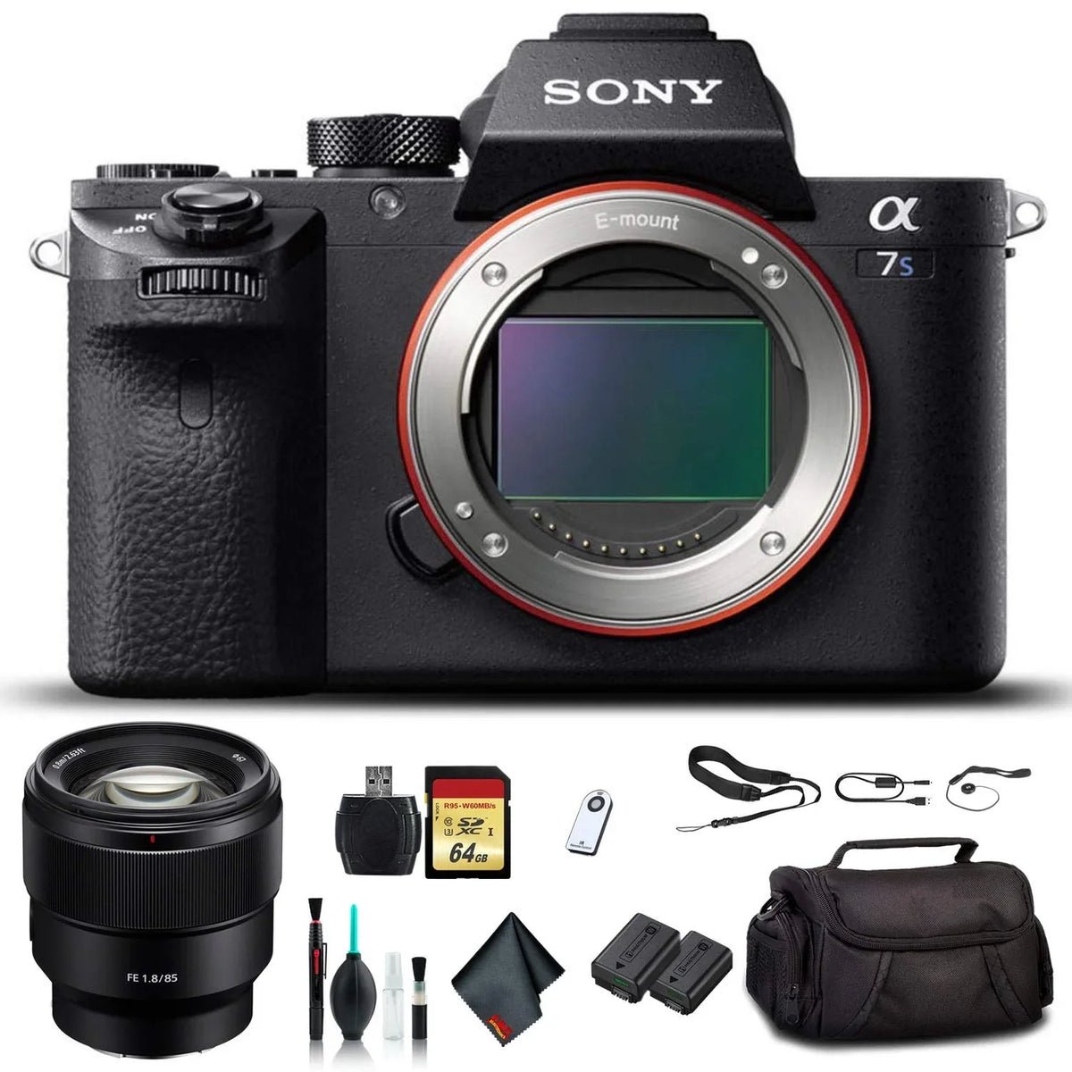 ILCE7SM2/B Alpha With Card Card, Memory Accessories Reader 64GB Lens, Sony FE Mirrorless , 24-70mm II Bag, Battery, Camera Sony Plus a7S Soft Additional Essential