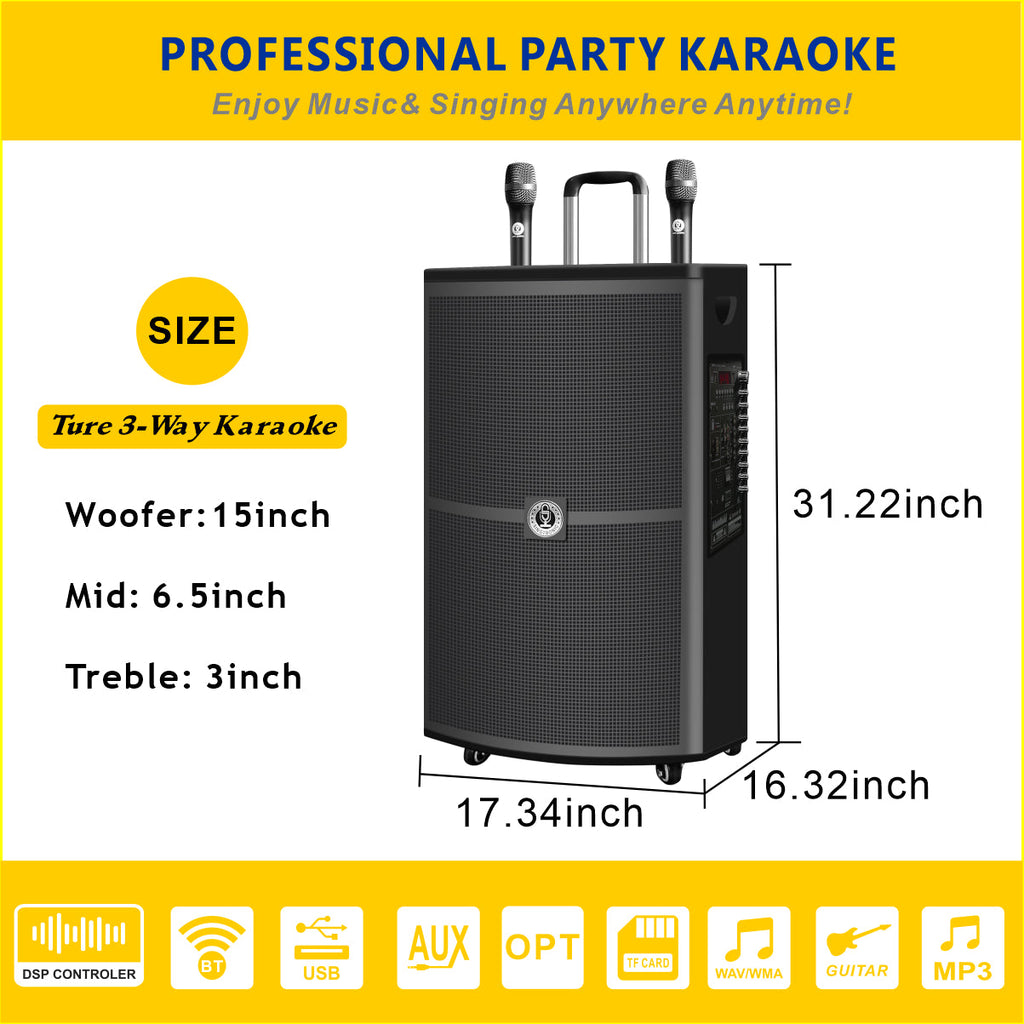 Wireless Karaoke With 15" Rechargeable Professional Mic. DSP 2 Singtronic BT-1500DSP UHF Speaker