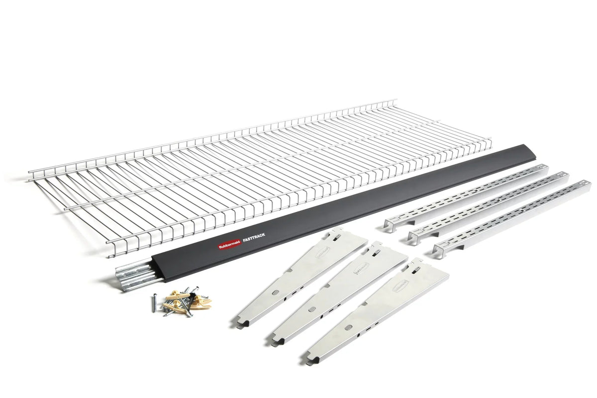 Kit, Steel Fast Track Storage Track System Rubbermaid 9-Piece Garage Wire Shelf Starter