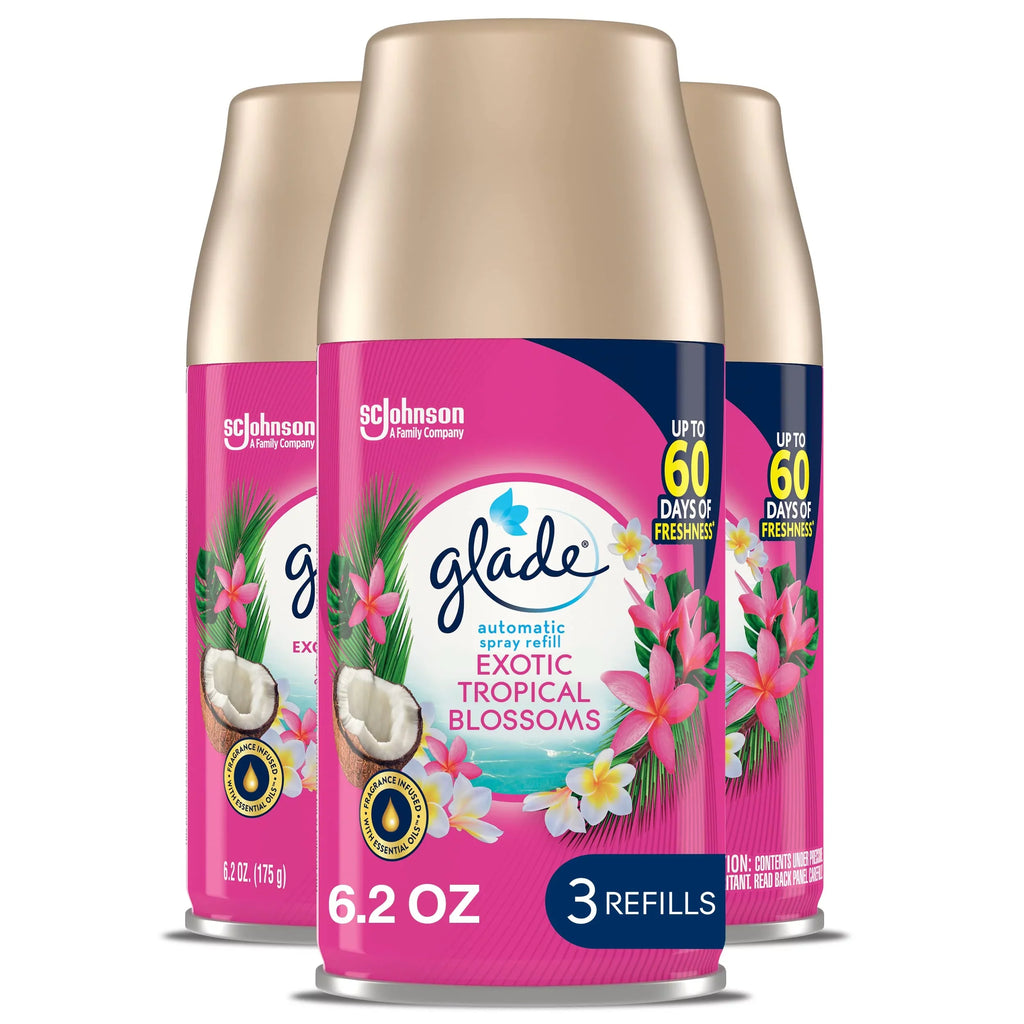 Blossoms, 3 Air And Spray Tropical Count Home Refill, Automatic Glade Bathroom, Oz, For 6.2 Freshener