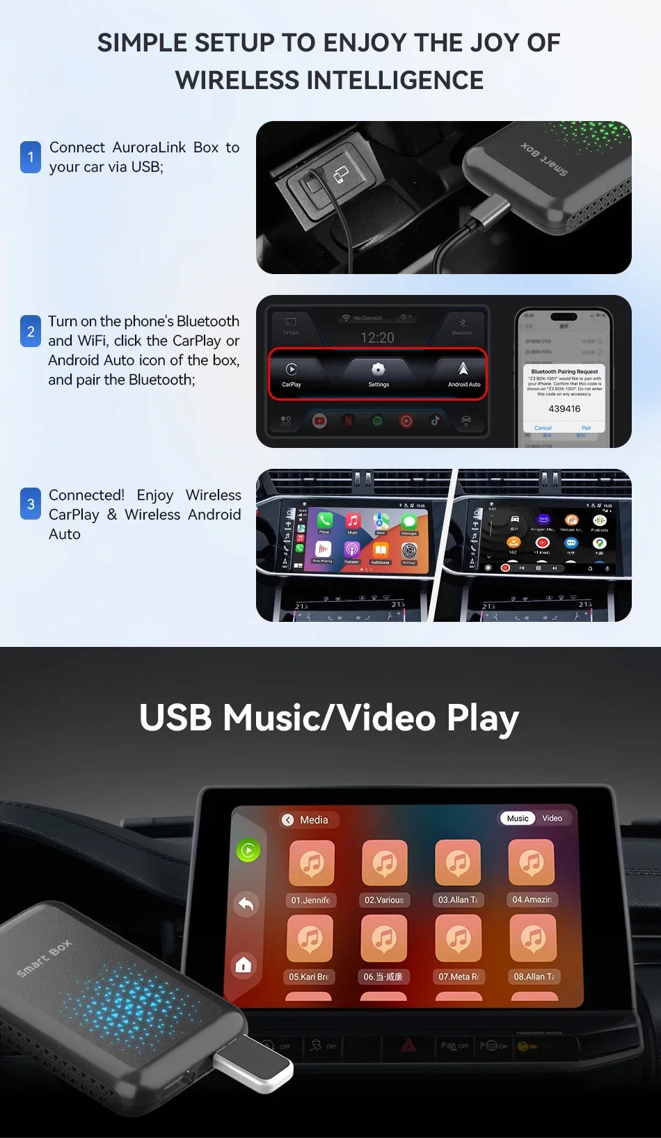 Box Multimedia Box Factory Carplay Support Netflix Carplay 2+16G YouTube SIM/TF 4G Wireless Card,for Android 11, HDMI Cars with Carplay Magic Auto Core, Box Video Output，8 Android Wired Biniz with AI