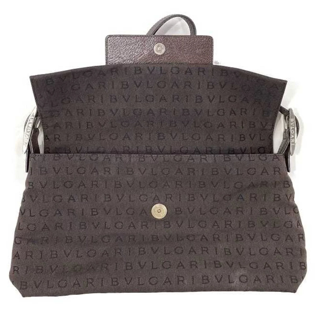 Bvlgari Brown Leather One Mania Pre-Owned BVLGARI Bag Shoulder Handbag Plate Canvas (Good) Flap