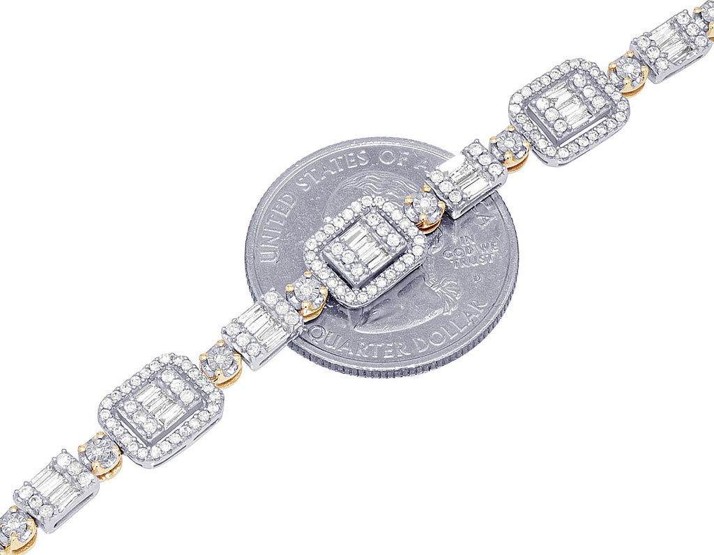 CT Baguette Cluster Diamond n 1.30 7" Set Halo Bracelet 3MM Yellow-White Gold Illusion Toni