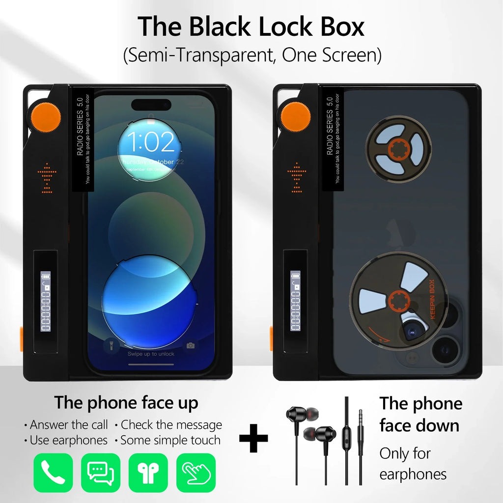 Phone to Timed With Cell Screen) Lock Focus (L Prevent Real Phone Timer, 6.7x3.5x0.7, for Life Black-One Cover, Semi-Transparent Phone Portable Lock on Box with Box Help Addiction,