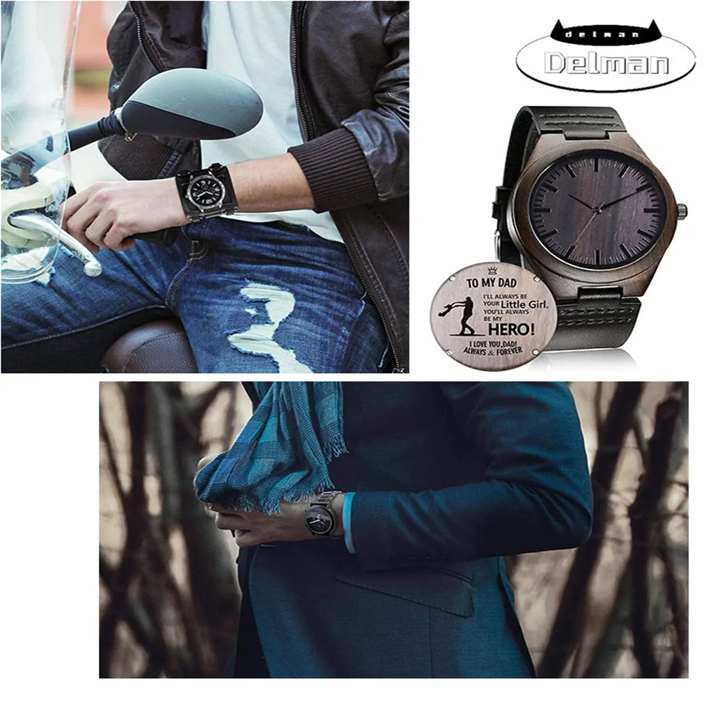 Casual Husband Wooden Handmade Wood Women Engraved Watch, Family Dad Watch for Mom Son Men Wife Customized