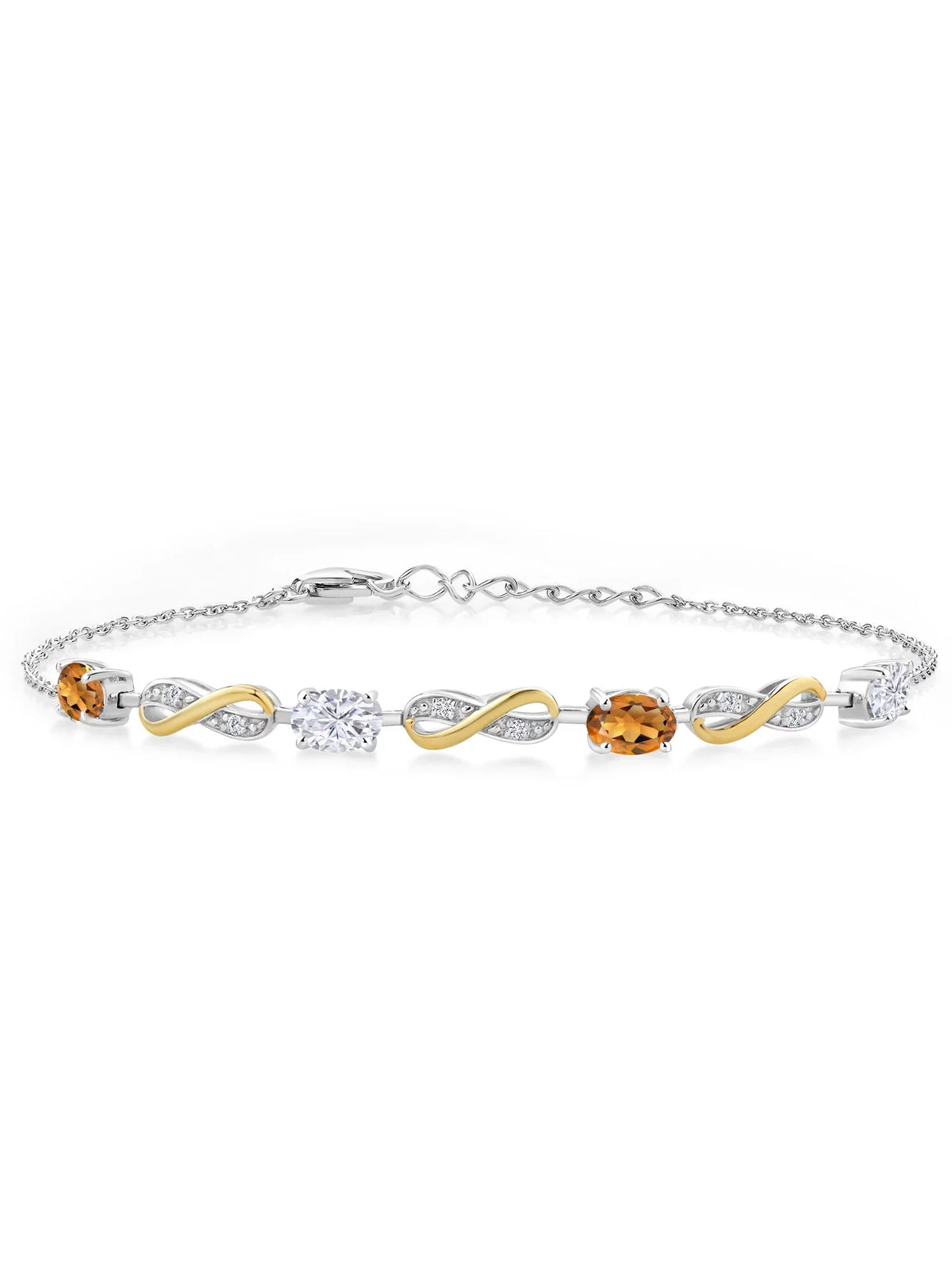 Girls Gem Infinity Mom Wife Moissanite Stone Fully Cttw, Her 7.5 Bracelet Diamond Lab Grown Citrine Yellow 10K For and King Up Gold to Silver Women Madeira Adjustable Mother's (1.85 925 inch)