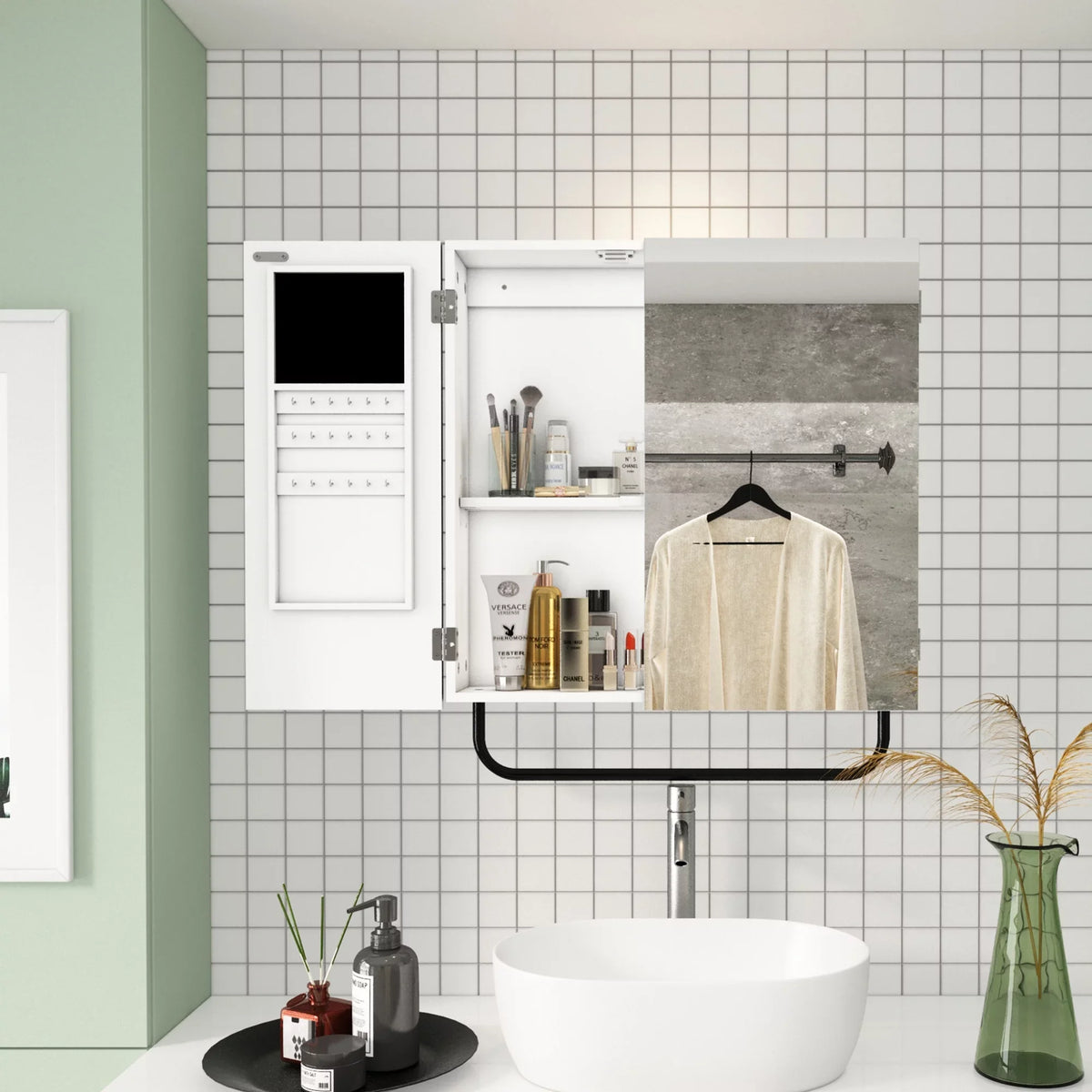 Cabinet Wall Cabinet Jewelry HLR for Square Bathroom, Mounted Mirror with Mirror, 2-Tiers