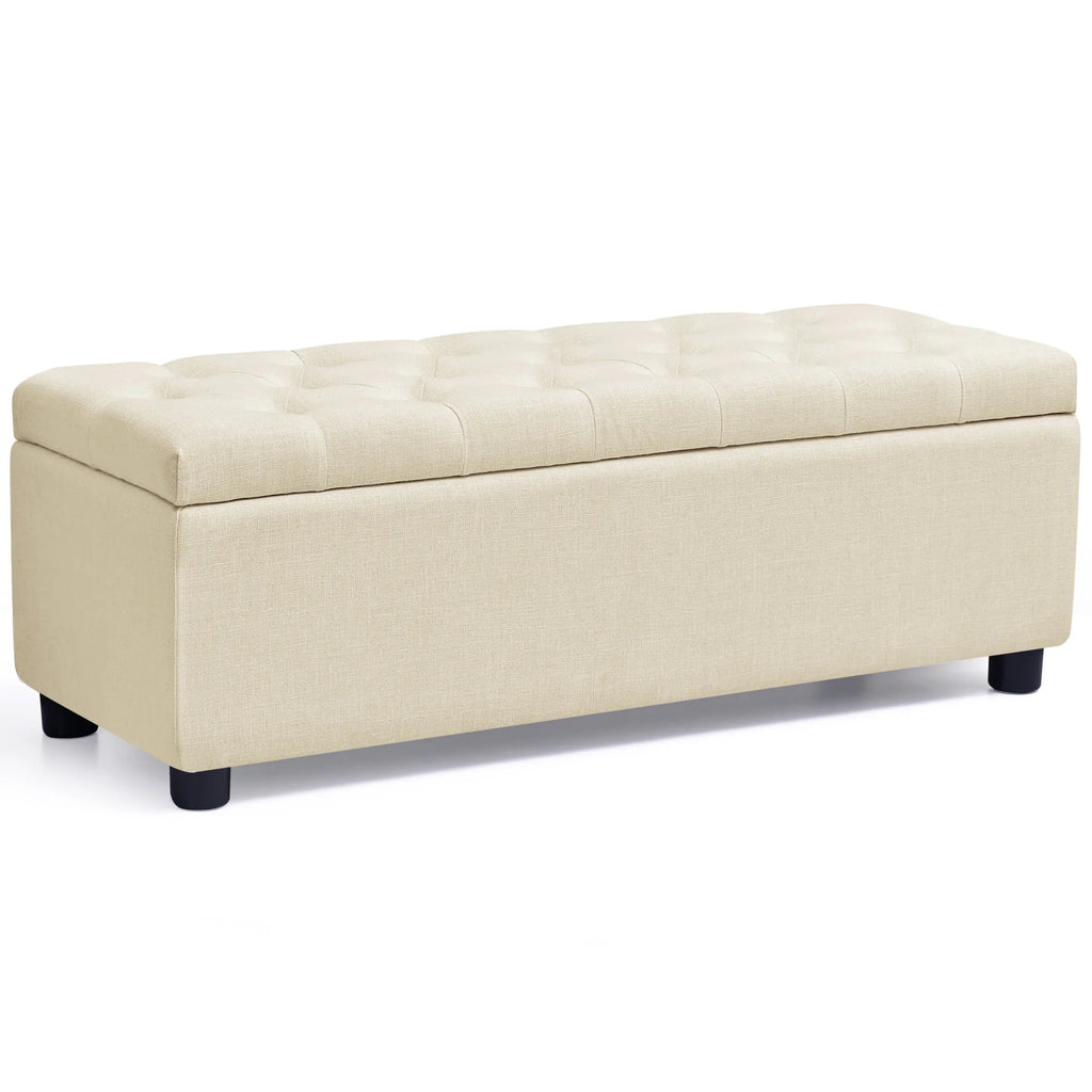 with Plastic Bench of Stool Beige Storage Linen Foot Fabric Storage with 40.5" Bed Legs Ottoman Pads, for End Sturdy Bedroom, Bench Subrtex