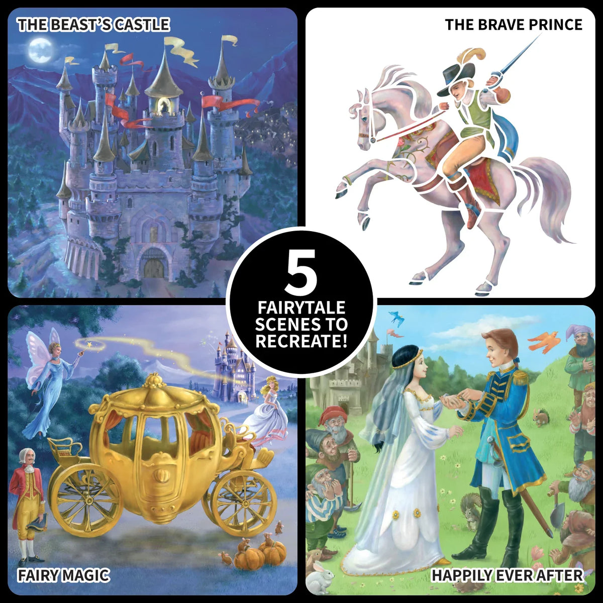 Kits Fairytale Activity For Drawing Scenes To Art Children's It Stencil 5 Kit Art Princess Stencil Imagine Recreate, Kids Stories, And Spicebox