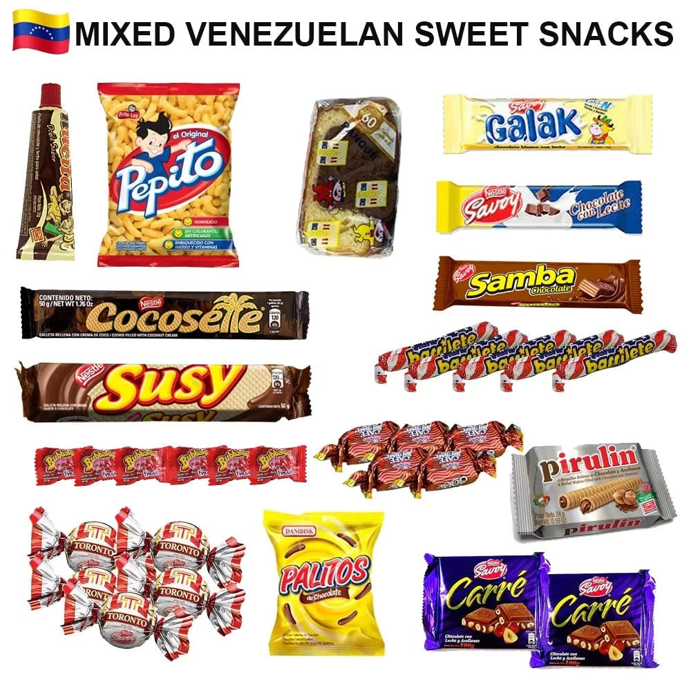 Susy Pack Assorted Gift Snacks Crate Venezuela Food Candies & SABOR Variety LATIN Toronto Sweet Chips Chocolate Cookies, Cocosette Mix Box