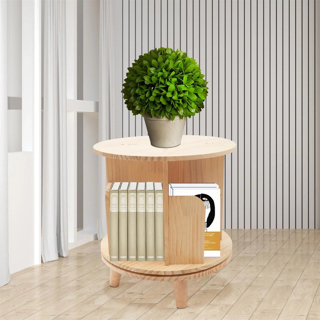 Table Standing YIYIBYUS Floor Rotating Rack Wooden Night Stand Bookshelf Organizer Bookcase Storage Bedside