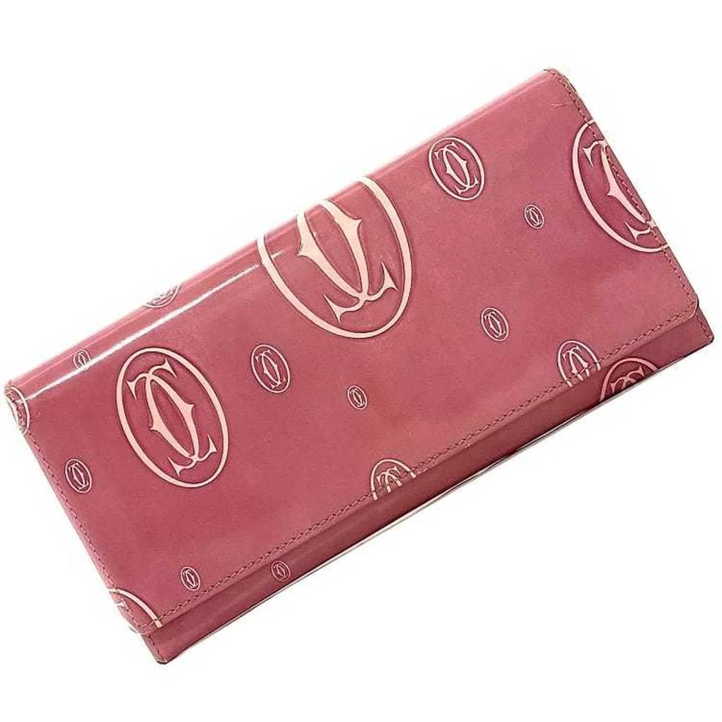 L3000951 Motif 2C Leather Cartier Pre-Owned Pink Bifold Wallet Happy (Fair) Birthday Long Ladies