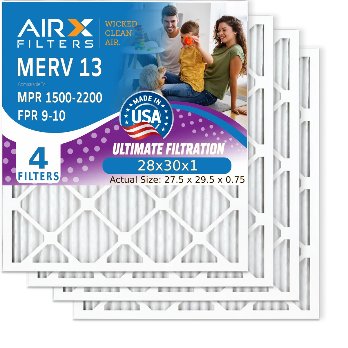 4 & Comparable 2200 13 Filters MPR FILTERS Premium 28x30x1 Electrostatic Conditioner 1500 Made 9 Air Pleated CLEAN AIR. Air by FPR MERV AIRX Furnace 28x30x1 - USA Filter WICKED AC Filter to HVAC Pack