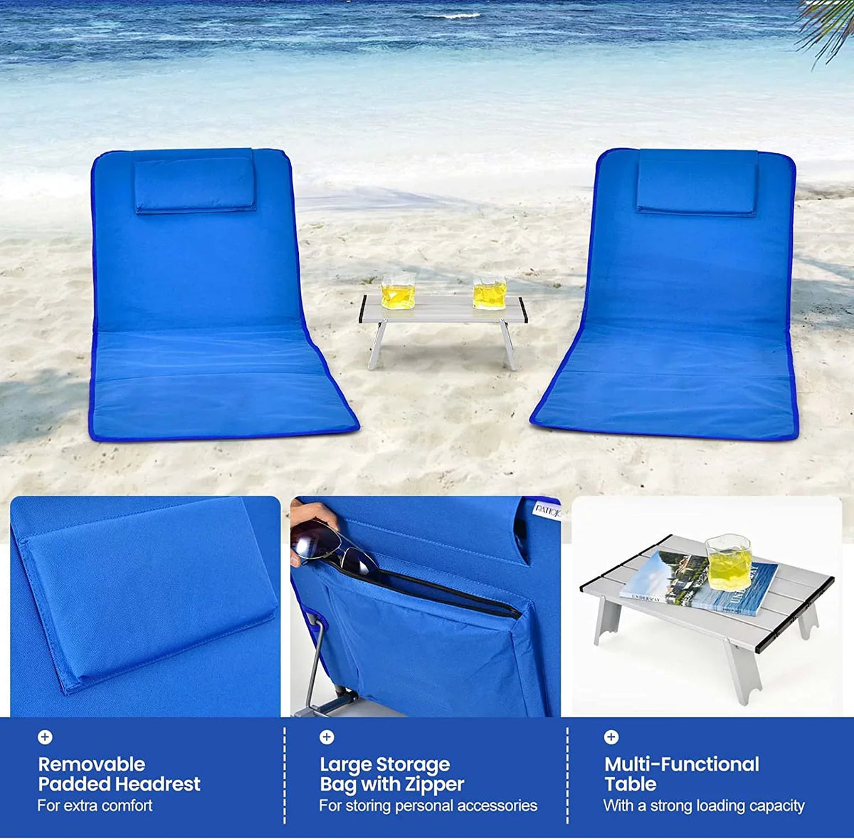 for Set Chairs, Lounge Camping, Sunbathing, with Chair 2-Pack Adults Beach Lawn Table, Chairs Folding Adjustable Position for Side 5