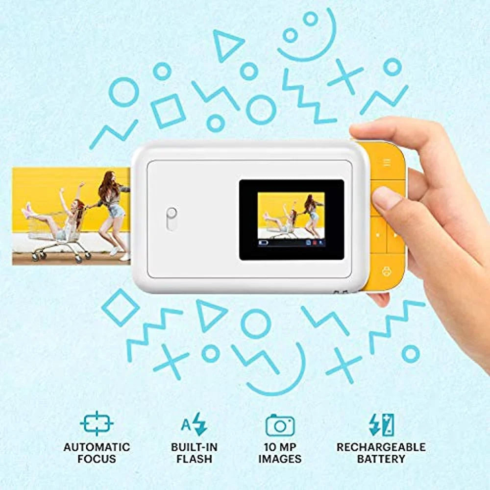 with KODAK Case Soft Instant Frames Photo Bundle Print Camera Digital (White/Yellow) Smile