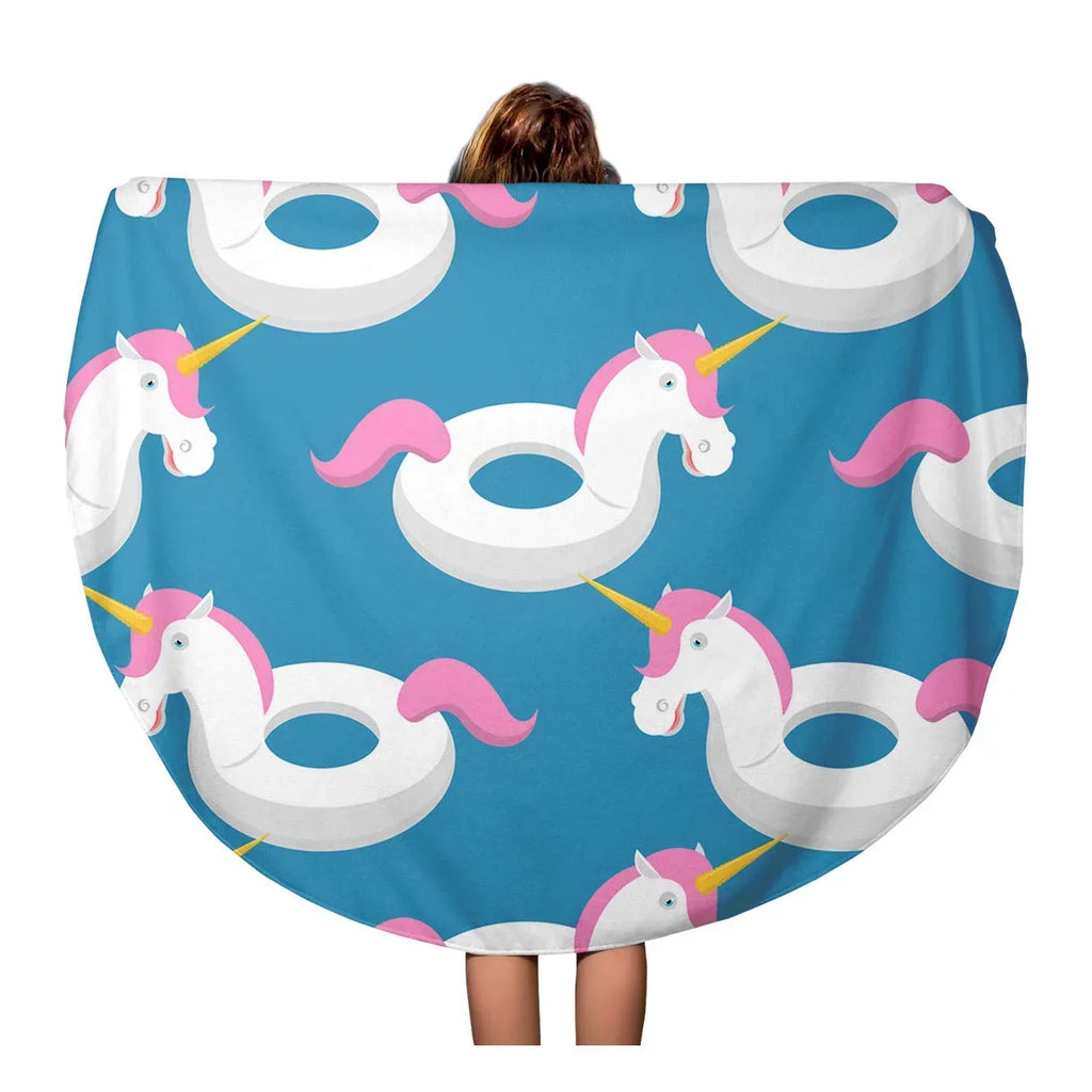 Mat Round Towels Unicorn Circular Blanket inch Beast Blue for Throw 60 Tapestry Magic Circle KDAGR Travel Beach Inflatable Toy Swimming Towel Pattern Beach