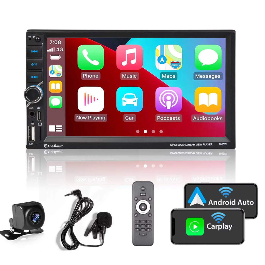 7" [Wireless] CarPlay Apple USB Android Double Rear Stereo Car Auto Touchscreen Bluetooth Radio AM/FM Din Camera