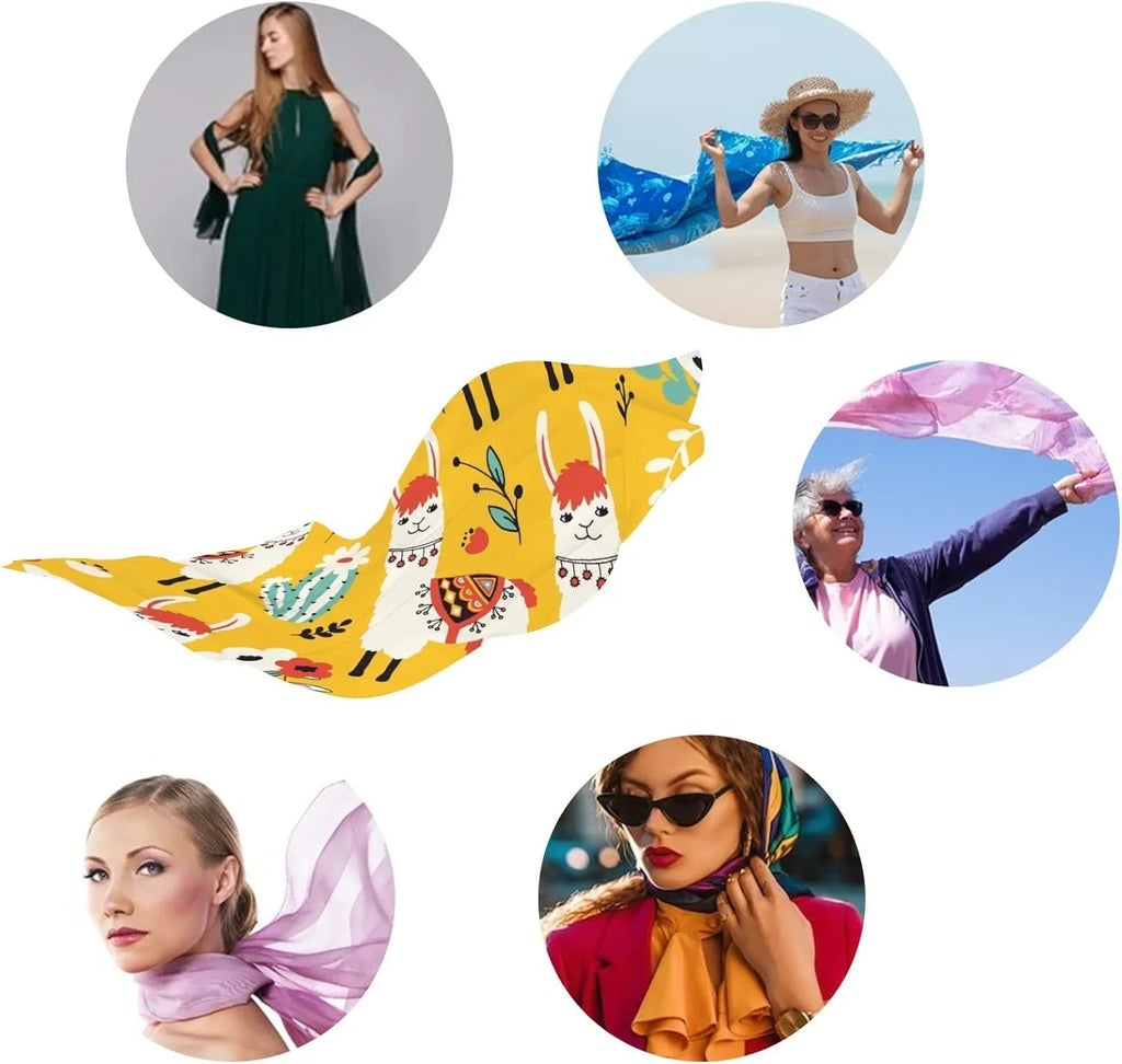 Scarf Silk Girls Lovely Wrap Long Flowers Lightweight for Women And Scarves Neck Hyjoy Shawl Cacti Llamas