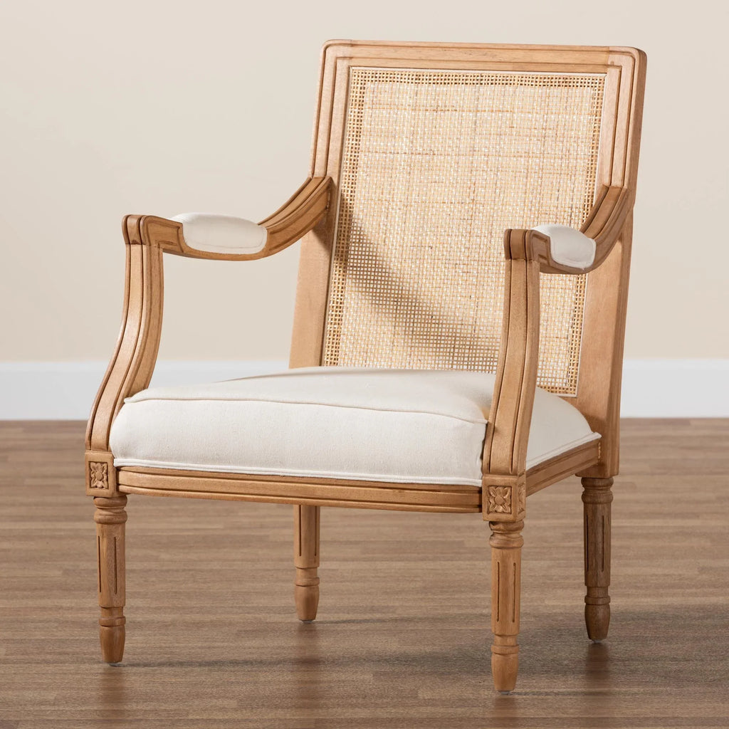 Finished Fabric Accent Studio Wood French Oak Beige Chair and Traditional Honey Baxton Garridan