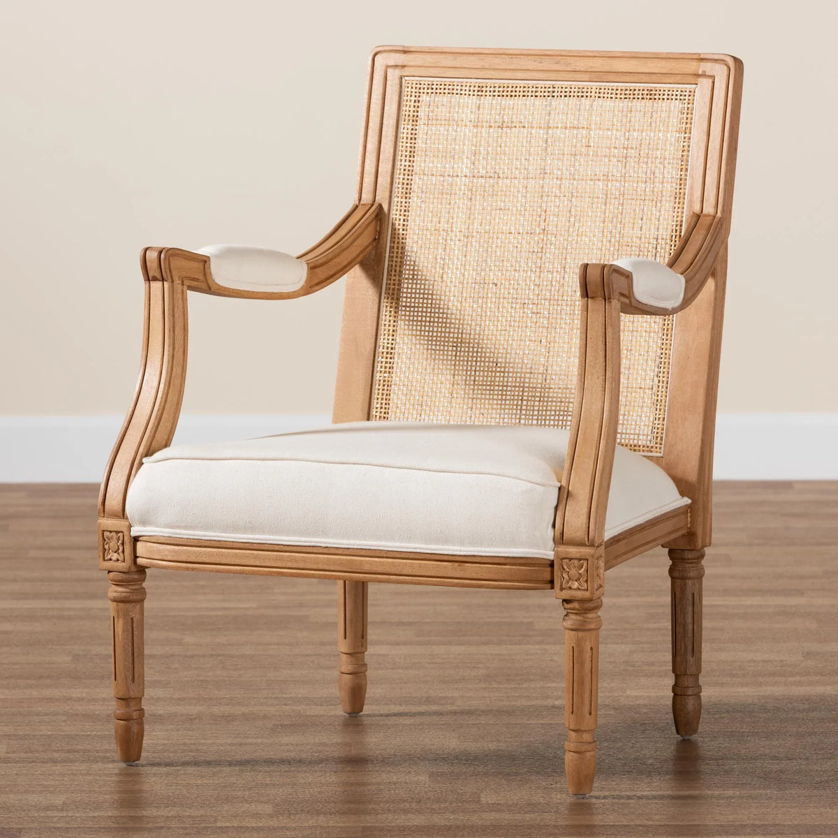 Finished Fabric Accent Studio Wood French Oak Beige Chair and Traditional Honey Baxton Garridan
