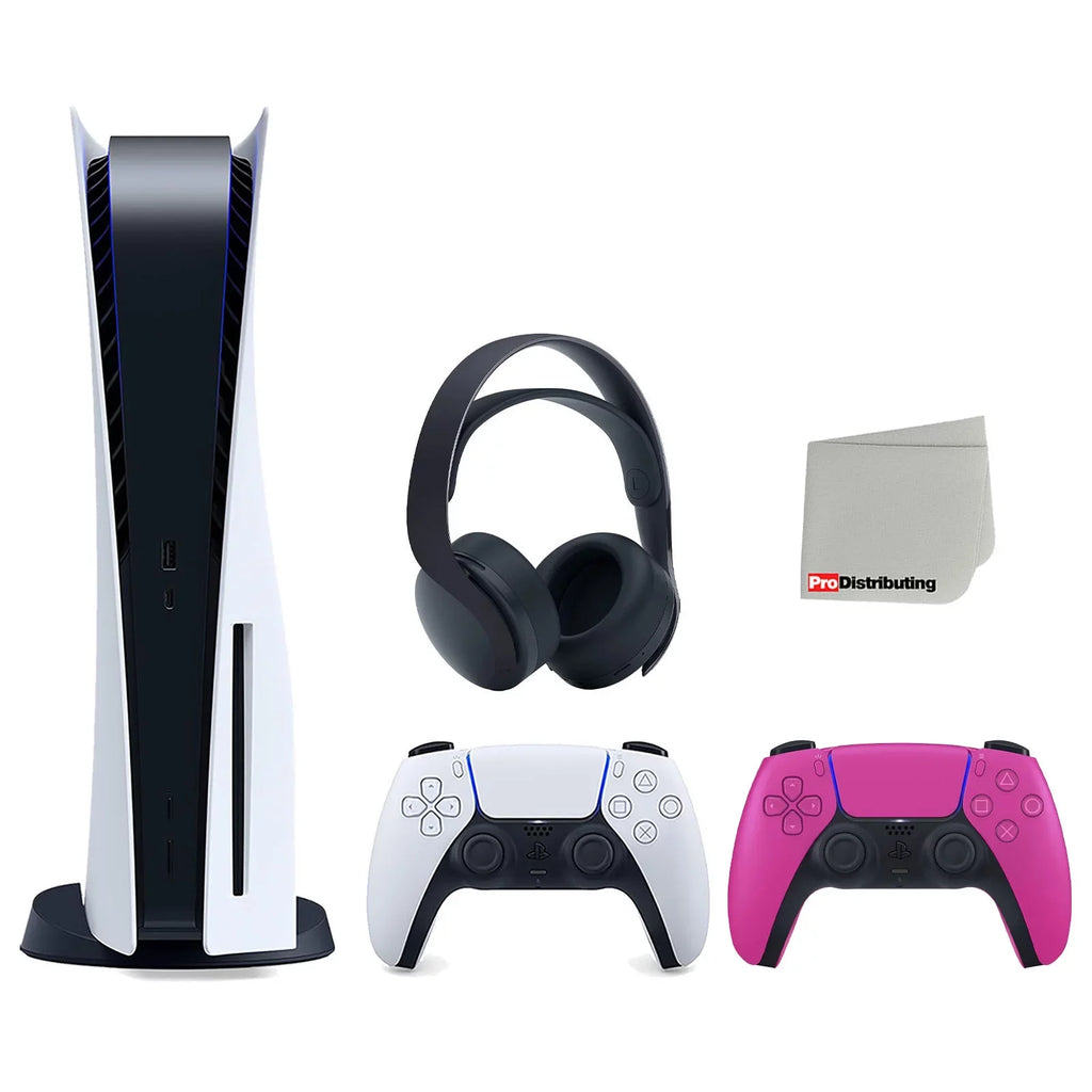 Headset Black Extra and 5 Controller Playstation with Sony Pink Disc Cleaning Version Console with Cloth PULSE Bundle 3D